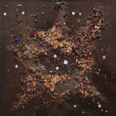"Cosmos" eseri FİLİZ UZUNER tarafından 2018 yılında 25x25 cm ölçülerinde Tuval üzeri karışık teknik tekniği ile yapılmıştır.