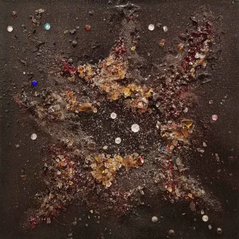 "Cosmos" eseri FİLİZ UZUNER tarafından 2018 yılında 25x25 cm ölçülerinde Tuval üzeri karışık teknik tekniği ile yapılmıştır.