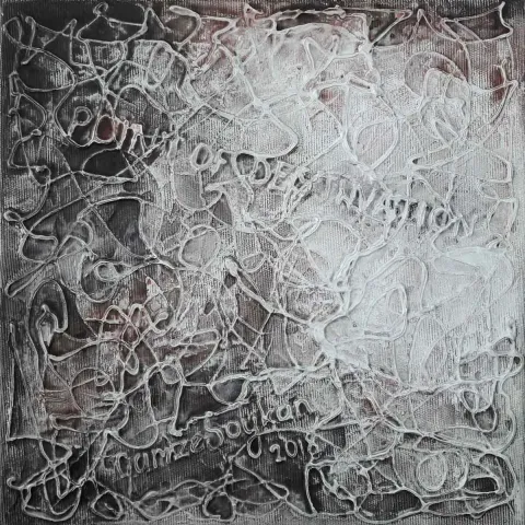 GAMZE SOYKAN — “Varış Noktası”, 2018 "Varış Noktası" eseri GAMZE SOYKAN tarafından 2018 yılında 25x25 cm ölçülerinde Tuval üzeri karışık teknik tekniği ile yapılmıştır.