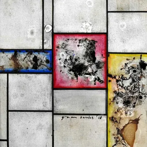 "Mondrian - Tableau" eseri GİZEM SEVİNÇ tarafından 2018 yılında 25x25 cm ölçülerinde Tuval üzeri yağlı boya tekniği ile yapılmıştır.