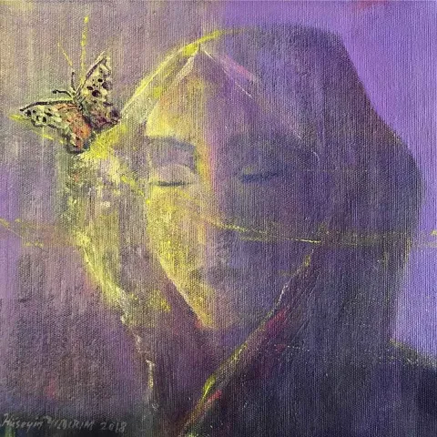 Bu eser HÜSEYİN YILDIRIM tarafından 2018 yılında 25x25 cm ölçülerinde Tuval üzeri yağlı boya tekniği ile yapılmıştır.
