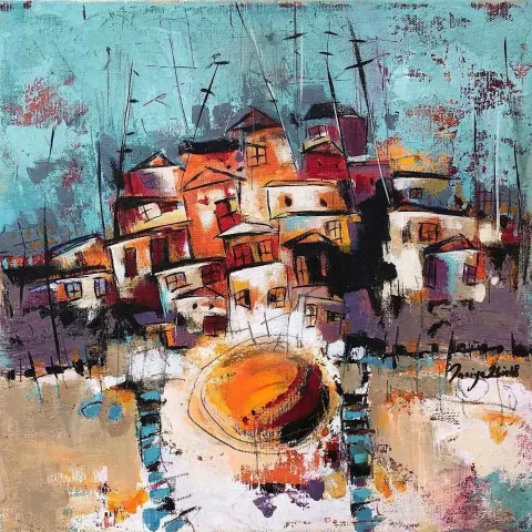 Bu eser NACİYE BOZDOĞAN AKBAŞ tarafından 2018 yılında 25x25 cm ölçülerinde Tuval üzeri akrilik boya tekniği ile yapılmıştır.