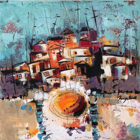 Bu eser NACİYE BOZDOĞAN AKBAŞ tarafından 2018 yılında 25x25 cm ölçülerinde Tuval üzeri akrilik boya tekniği ile yapılmıştır.