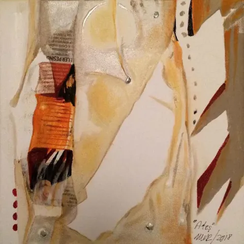 NUR GÖKBULUT — “ateş”, 2018 "ateş" eseri NUR GÖKBULUT tarafından 2018 yılında 25x25 cm ölçülerinde Tuval üzeri yağlı boya tekniği ile yapılmıştır.