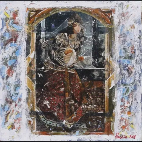 PARVİN GHORBANZADEH DİZAJİ — 2018 Bu eser PARVİN GHORBANZADEH DİZAJİ tarafından 2018 yılında 25x25 cm ölçülerinde Tuval üzeri karışık teknik tekniği ile yapılmıştır.