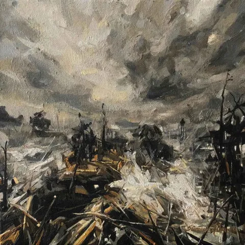 SÜMEYRA İLHAN — “Distopya”, 2018 "Distopya" eseri SÜMEYRA İLHAN tarafından 2018 yılında 25x25 cm ölçülerinde Tuval üzeri yağlı boya tekniği ile yapılmıştır.