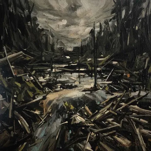 "Distopya" eseri SÜMEYRA İLHAN tarafından 2018 yılında 25x25 cm ölçülerinde Tuval üzeri yağlı boya tekniği ile yapılmıştır.