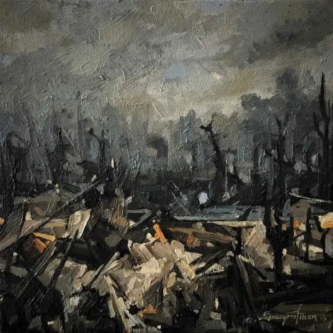 SÜMEYRA İLHAN — “Distopya”, 2018 "Distopya" eseri SÜMEYRA İLHAN tarafından 2018 yılında 25x25 cm ölçülerinde Tuval üzeri yağlı boya tekniği ile yapılmıştır.