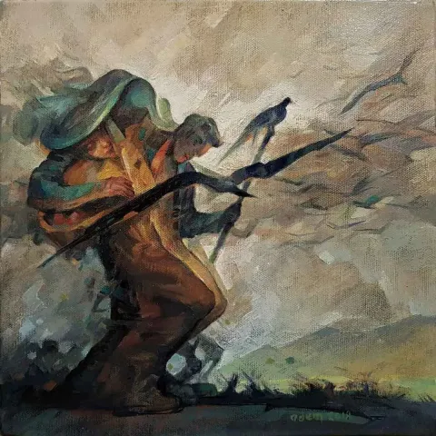 "hemhal" eseri ADEM BAŞPINAR tarafından 2018 yılında 25x25 cm ölçülerinde Tuval üzeri yağlı boya tekniği ile yapılmıştır.