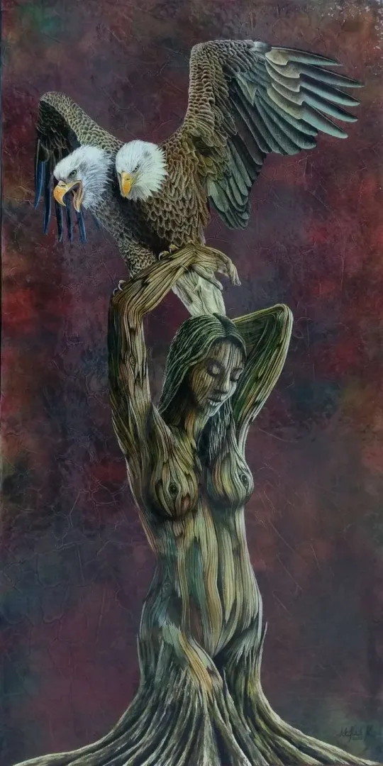 yakınlaştır "Hayat Ağacı" eseri ALİ FATİH KÜÇÜKOSMANOĞLU tarafından 2019 yılında 140x70 cm ölçülerinde Tuval üzeri yağlı boya tekniği ile yapılmıştır.