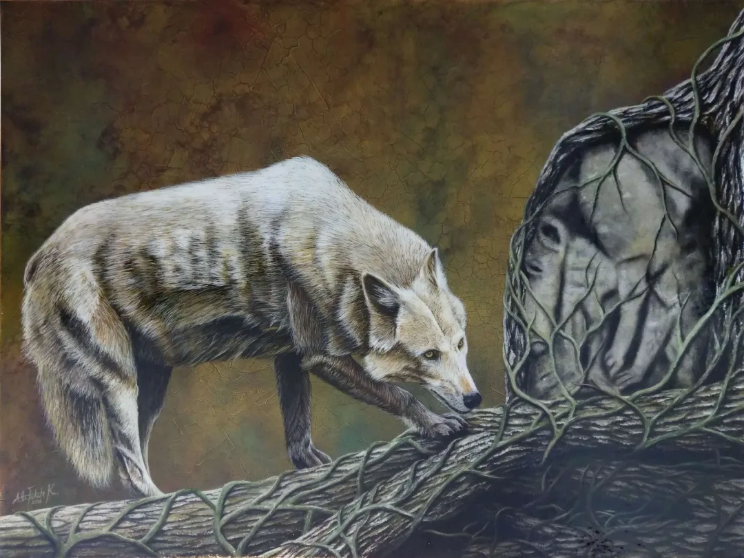yakınlaştır "Yaşlı Kurt" eseri ALİ FATİH KÜÇÜKOSMANOĞLU tarafından 2018 yılında 90x120 cm ölçülerinde Tuval üzeri yağlı boya tekniği ile yapılmıştır.