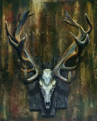 ALİ FATİH KÜÇÜKOSMANOĞLU — “Geyik Kafatası 1”, 2019 "Geyik Kafatası 1" eseri ALİ FATİH KÜÇÜKOSMANOĞLU tarafından 2019 yılında 150x120 cm ölçülerinde Tuval üzeri yağlı boya tekniği ile yapılmıştır.