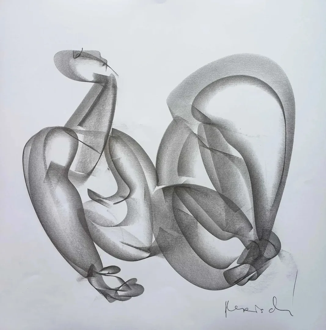 "Figür" eseri ALİ HERİSCHİ tarafından 2019 yılında 40x40 cm ölçülerinde Kağıt üzeri grafit füzen tekniği ile yapılmıştır.