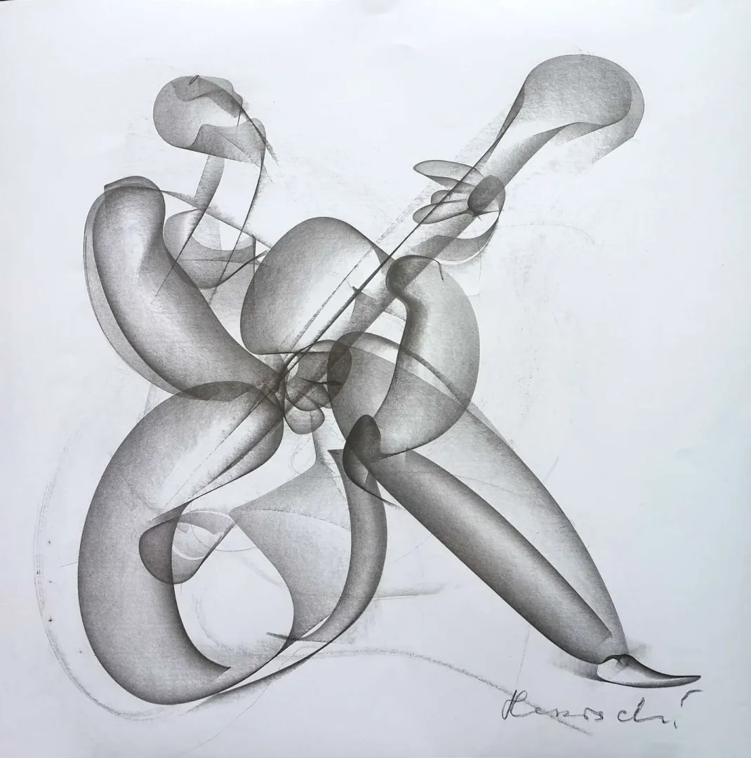 yakınlaştır "Müzisyen" eseri ALİ HERİSCHİ tarafından 2019 yılında 40x40 cm ölçülerinde Kağıt üzeri grafit füzen tekniği ile yapılmıştır.