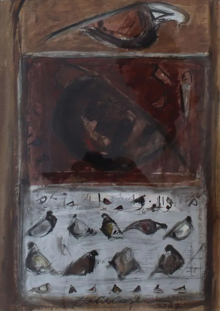 yakınlaştır "İsimsiz" eseri HALİL COŞKUN tarafından 2007 yılında 39x27 cm ölçülerinde Kağıt üzeri yağlı boya tekniği ile yapılmıştır.