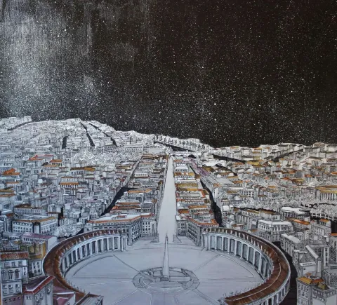 SÜMEYYE YUŞAN — 2017 Bu eser SÜMEYYE YUŞAN tarafından 2017 yılında 70x70 cm ölçülerinde Tuval üzeri karışık teknik tekniği ile yapılmıştır.