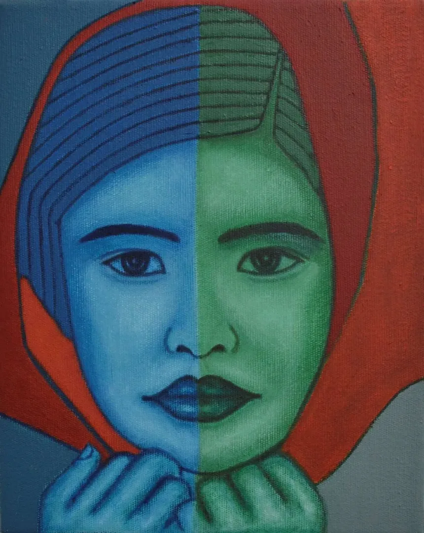 "Genç Kız - 3" eseri MUSTAFA SERDAR ÜZELGEÇİCİ tarafından 2018 yılında 25x20 cm ölçülerinde Tuval üzeri akrilik boya tekniği ile yapılmıştır.