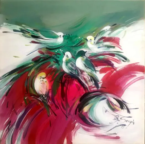 Bu eser ZEHRA SENGİR tarafından 2019 yılında 40x40 cm ölçülerinde Tuval üzeri karışık teknik tekniği ile yapılmıştır.