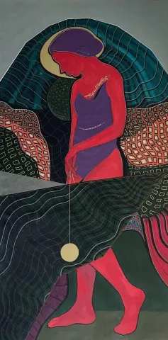 NECMETTİN ÖZLÜ — “Altın Top” "Altın Top" eseri NECMETTİN ÖZLÜ tarafından 140x70 cm ölçülerinde Tuval üzeri akrilik boya tekniği ile yapılmıştır.