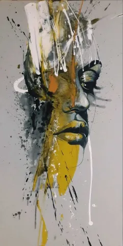 "İsimsiz" eseri MEHMET SAKIZCI tarafından 2019 yılında 140x70 cm ölçülerinde Tuval üzeri akrilik boya tekniği ile yapılmıştır.