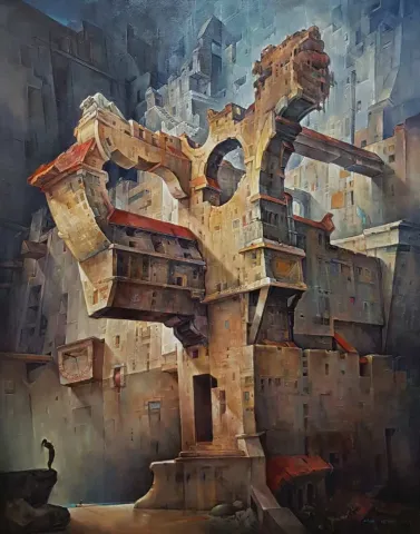 "İkame" eseri ADEM BAŞPINAR tarafından 2019 yılında 150x120 cm ölçülerinde Tuval üzeri akrilik boya tekniği ile yapılmıştır.