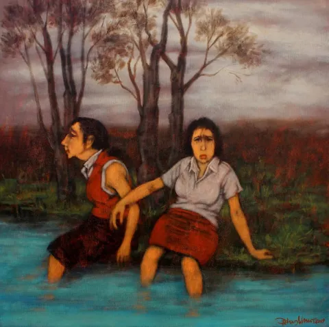 "İsimsiz" eseri ORHAN UMUT tarafından 2019 yılında 60x60 cm ölçülerinde Tuval üzeri akrilik boya tekniği ile yapılmıştır.