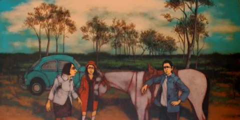 "İsimsiz" eseri ORHAN UMUT tarafından 2019 yılında 70x140 cm ölçülerinde Tuval üzeri akrilik boya tekniği ile yapılmıştır.