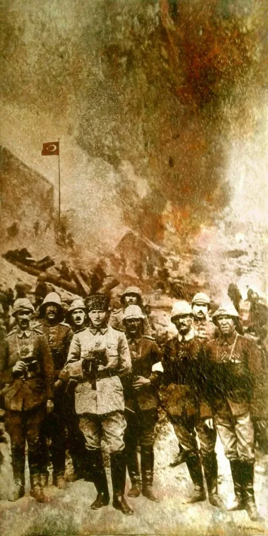 yakınlaştır "Kuvay-ı Milliye-4" eseri HASAN ÇAĞLAYAN tarafından 2019 yılında 140x70 cm ölçülerinde Tuval üzeri karışık teknik tekniği ile yapılmıştır.