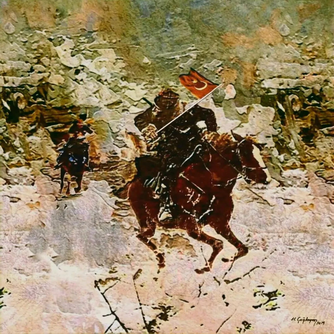 HASAN ÇAĞLAYAN — “Kuvay-ı Milliye-6”, 2019 "Kuvay-ı Milliye-6" eseri HASAN ÇAĞLAYAN tarafından 2019 yılında 60x60 cm ölçülerinde Tuval üzeri karışık teknik tekniği ile yapılmıştır.