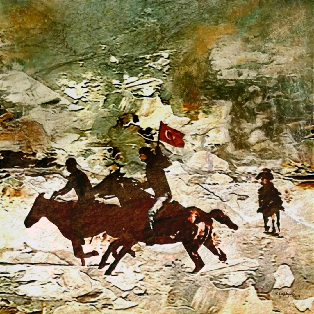 HASAN ÇAĞLAYAN — “Kuvay-ı Milliye-7”, 2019 "Kuvay-ı Milliye-7" eseri HASAN ÇAĞLAYAN tarafından 2019 yılında 60x60 cm ölçülerinde Tuval üzeri karışık teknik tekniği ile yapılmıştır.