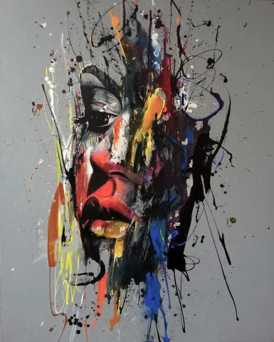 "Aynı güfte farklı beste" eseri MEHMET SAKIZCI tarafından 2019 yılında 150x120 cm ölçülerinde Tuval üzeri akrilik boya tekniği ile yapılmıştır.