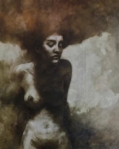"İsimsiz" eseri TALAT AYHAN tarafından 2019 yılında 92x73 cm ölçülerinde Tuval üzeri karışık teknik tekniği ile yapılmıştır.