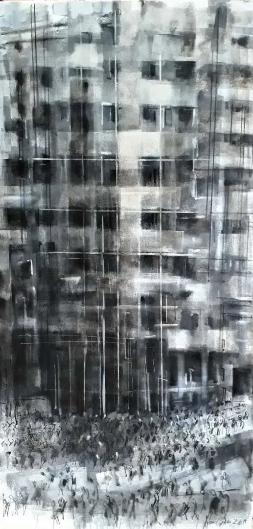 AYHAN ÇETİN — “Apartman-I”, 2019 "Apartman-I" eseri AYHAN ÇETİN tarafından 2019 yılında 140x70 cm ölçülerinde Tuval üzeri akrilik boya tekniği ile yapılmıştır.