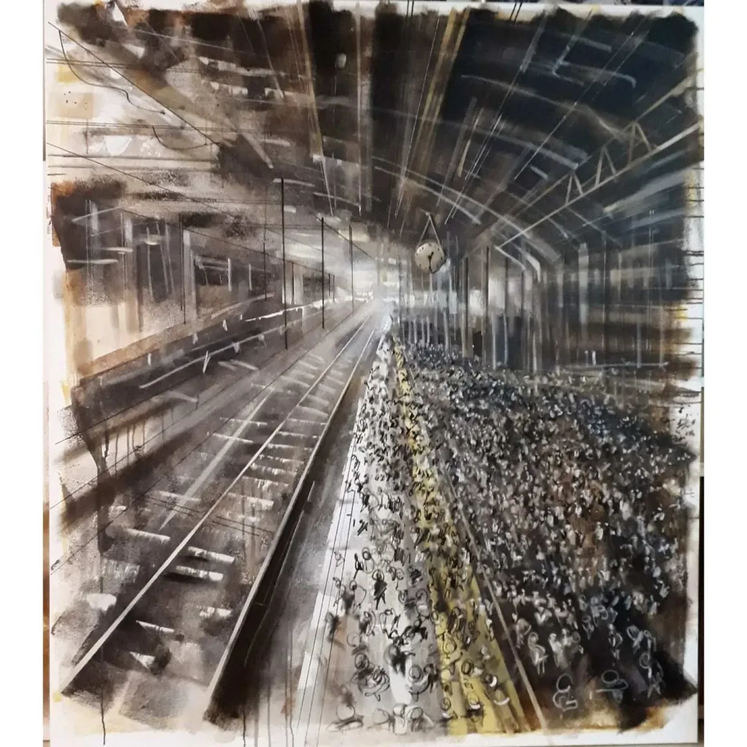 yakınlaştır "İstasyon" eseri AYHAN ÇETİN tarafından 2019 yılında 130x150 cm ölçülerinde Tuval üzeri akrilik boya tekniği ile yapılmıştır.