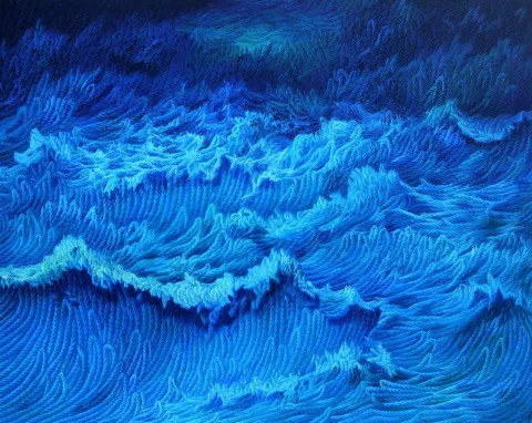"Deli Mavi Serisi-II" eseri AHMET YEŞİL tarafından 2019 yılında 120x160 cm ölçülerinde Tuval üzeri yağlı boya tekniği ile yapılmıştır.