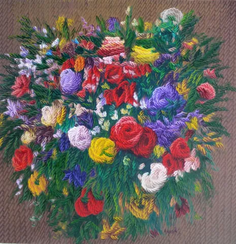 "Benim Çiçeklerim-II" eseri AHMET YEŞİL tarafından 2019 yılında 60x60 cm ölçülerinde Tuval üzeri yağlı boya tekniği ile yapılmıştır.