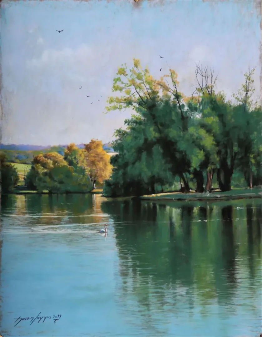 "Peyzaj-II" eseri HASAN SAYGIN tarafından 2019 yılında 43x33 cm ölçülerinde Kağıt üzeri pastel boya tekniği ile yapılmıştır.