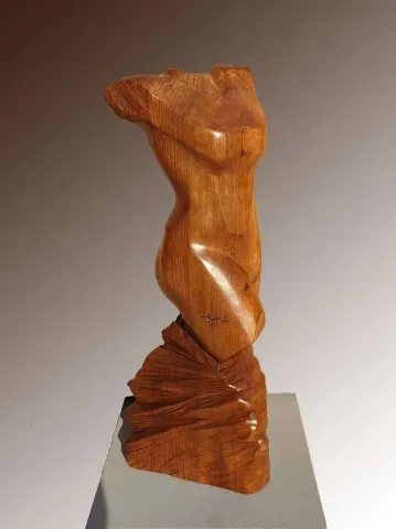 "İsimsiz" eseri AZİMET KARAMAN tarafından 2019 yılında 80x40x30 cm ölçülerinde Ceviz Ahşap Yontu tekniği ile yapılmıştır.