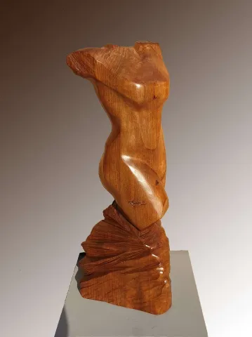 "İsimsiz" eseri AZİMET KARAMAN tarafından 2019 yılında 80x40x30 cm ölçülerinde Ceviz Ahşap Yontu tekniği ile yapılmıştır.