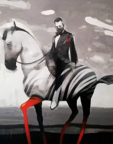 "Atlı Süvari" eseri ERCAN AYÇİÇEK tarafından 2019 yılında 150x120 cm ölçülerinde Tuval üzeri akrilik boya tekniği ile yapılmıştır.