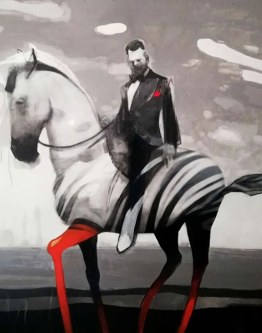 yakınlaştır "Atlı Süvari" eseri ERCAN AYÇİÇEK tarafından 2019 yılında 150x120 cm ölçülerinde Tuval üzeri akrilik boya tekniği ile yapılmıştır.