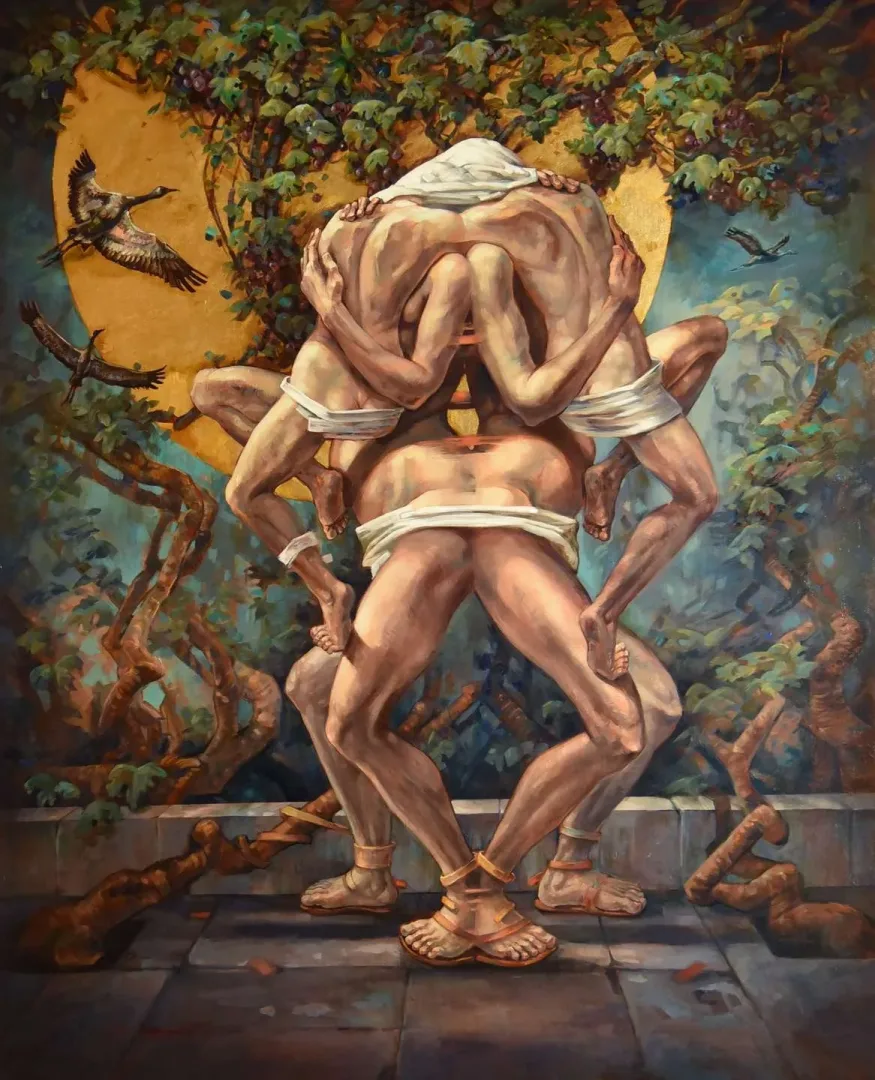 "Yek" eseri ADEM BAŞPINAR tarafından 2019 yılında 130x160 cm ölçülerinde Tuval üzeri akrilik boya tekniği ile yapılmıştır.