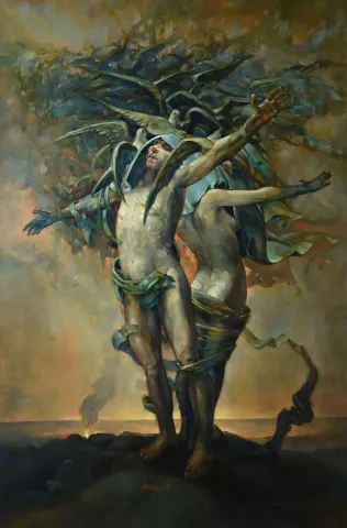 ADEM BAŞPINAR — “Tünek-2”, 2019 "Tünek-2" eseri ADEM BAŞPINAR tarafından 2019 yılında 150x98 cm ölçülerinde Tuval üzeri akrilik boya tekniği ile yapılmıştır.