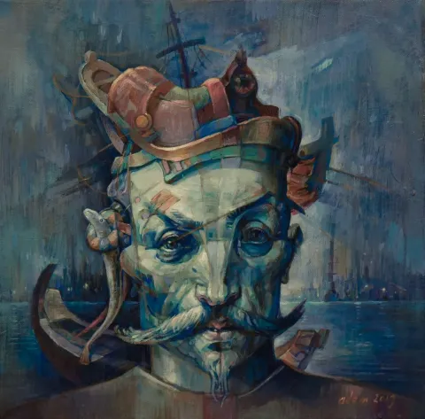 "Temel Reis" eseri ADEM BAŞPINAR tarafından 2019 yılında 40x40 cm ölçülerinde Tuval üzeri akrilik boya tekniği ile yapılmıştır.