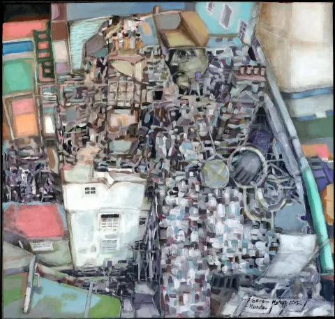 AYHAN TAŞKIRAN — “Gecekondu”, 2015 "Gecekondu" eseri AYHAN TAŞKIRAN tarafından 2015 yılında 95x100 cm ölçülerinde Tuval üzeri akrilik boya tekniği ile yapılmıştır.