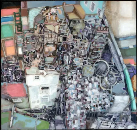 AYHAN TAŞKIRAN — “Gecekondu”, 2015 "Gecekondu" eseri AYHAN TAŞKIRAN tarafından 2015 yılında 95x100 cm ölçülerinde Tuval üzeri akrilik boya tekniği ile yapılmıştır.
