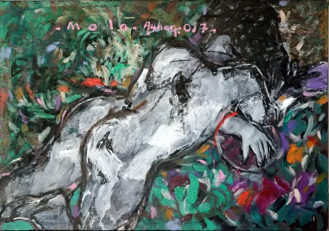 AYHAN TAŞKIRAN — “Mola”, 2017 "Mola" eseri AYHAN TAŞKIRAN tarafından 2017 yılında 70x100 cm ölçülerinde Tuval üzeri akrilik boya tekniği ile yapılmıştır.