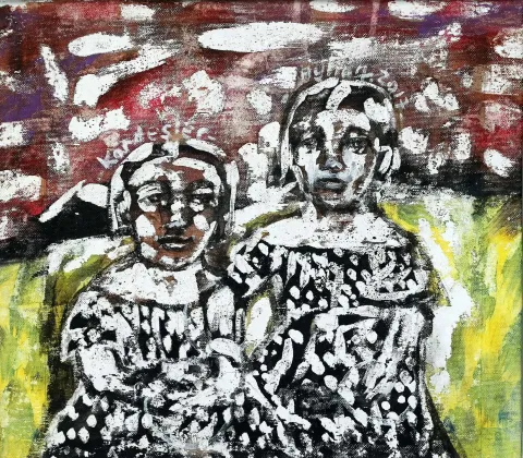 AYHAN TAŞKIRAN — “Kardeşler”, 2017 "Kardeşler" eseri AYHAN TAŞKIRAN tarafından 2017 yılında 33x36 cm ölçülerinde Tuval üzeri akrilik boya tekniği ile yapılmıştır.