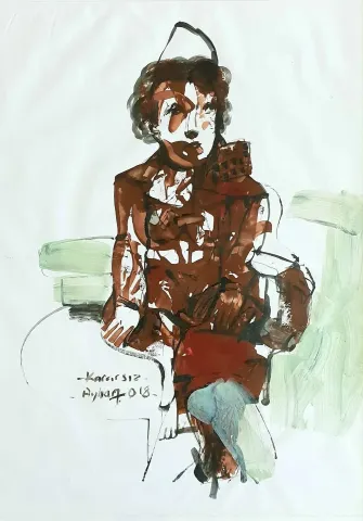 AYHAN TAŞKIRAN — “Kararsız”, 2018 "Kararsız" eseri AYHAN TAŞKIRAN tarafından 2018 yılında 90x70 cm ölçülerinde Kağıt üzeri karışık teknik tekniği ile yapılmıştır.