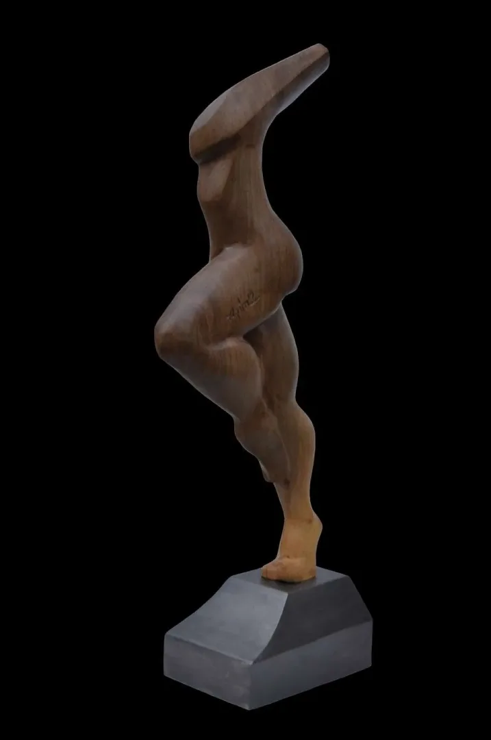 AZİMET KARAMAN — “İsimsiz” "İsimsiz" eseri AZİMET KARAMAN tarafından 56x20x10 cm ölçülerinde Ceviz yontu tekniği ile yapılmıştır.